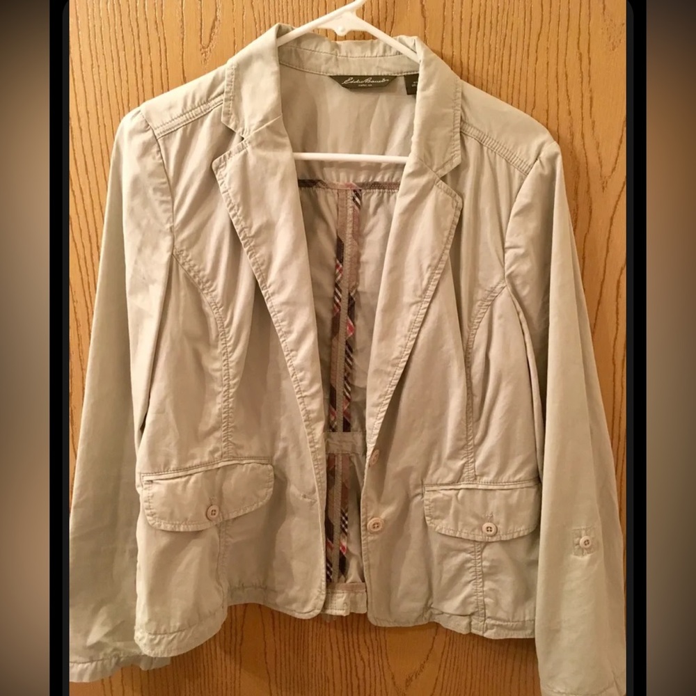 Eddie Bauer Large One Button Khaki All Cotton Blazer